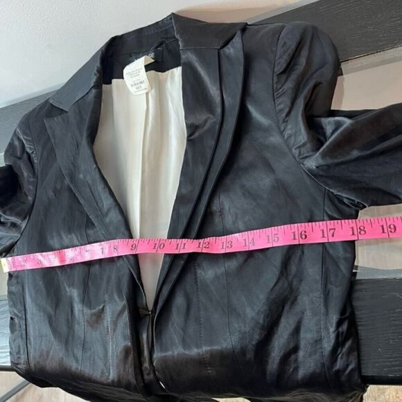 Apanage Women's Size 8 38 Vintage Satin Long Sleeve Blazer Suit Solid Black - Picture 10 of 16